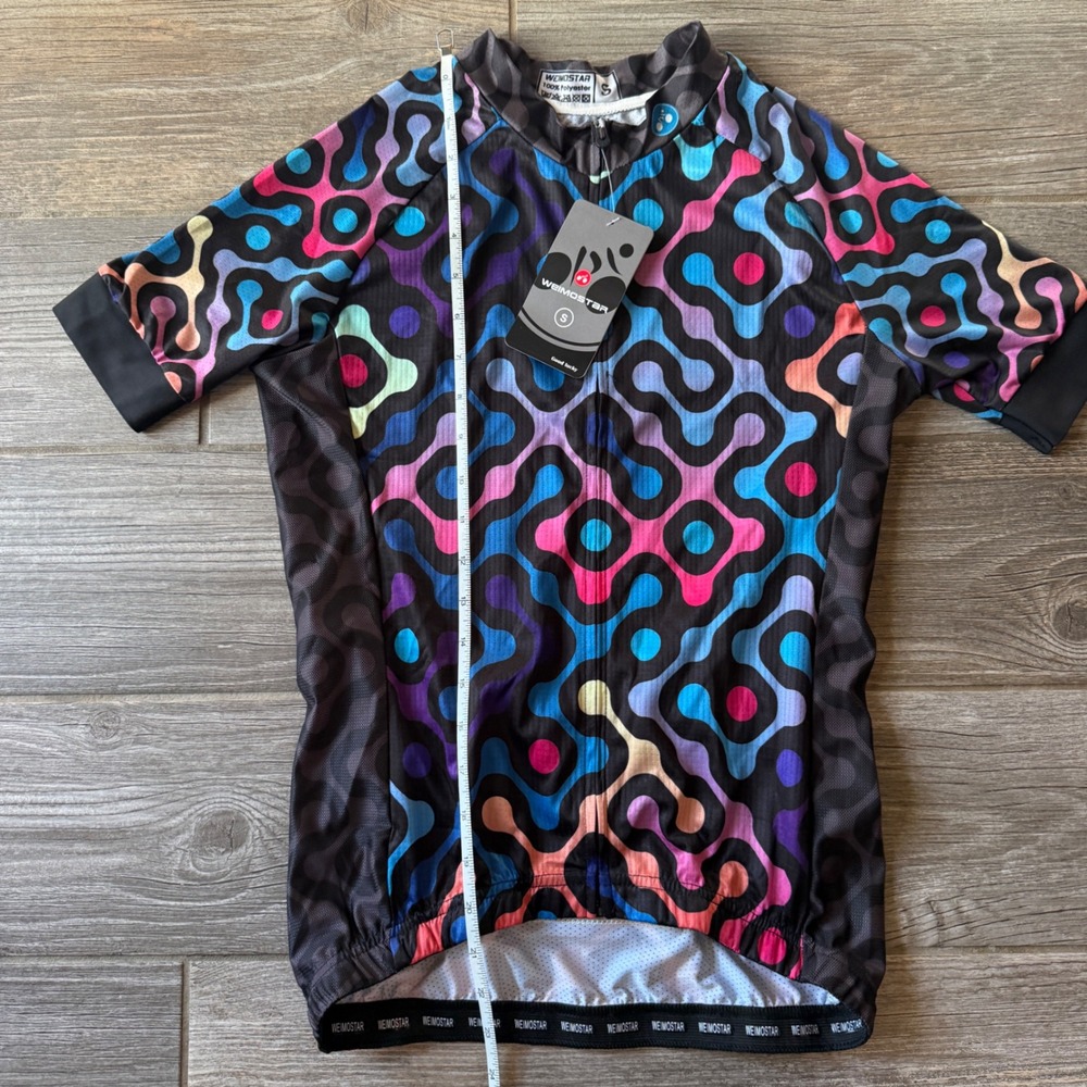 NWT WEIMOSTSR Cycling Jersey Short Sleeve Colorful Geometric Print Size S - Picture 2 of 5